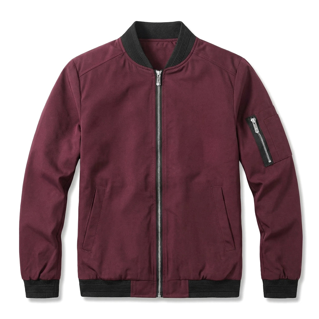 Calvin Bomber Jacket - Color:Wine Red;Size:XS