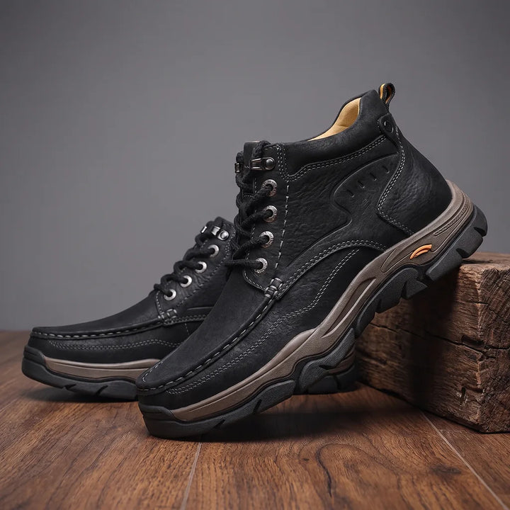 Calvin | Men's Leather Hiking Boots - Color:Black;Size:38