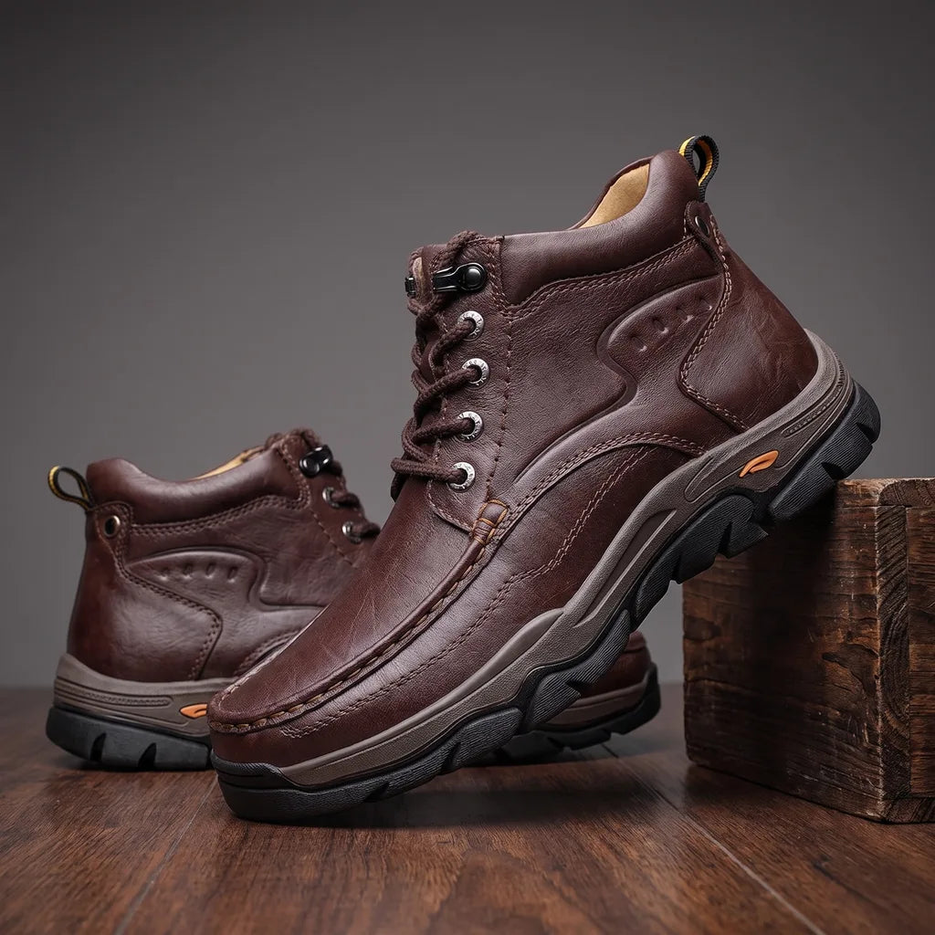 Calvin | Men's Leather Hiking Boots - Color:Brown;Size:38