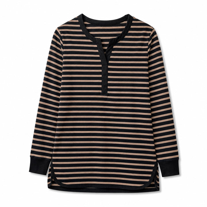 Jacqueline Striped Long-Sleeve Top - Color:Camel;Size:S