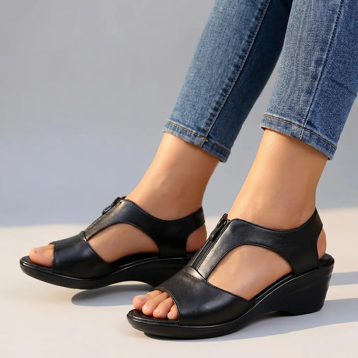 Camilla Wedge Sandals - Color:Black;Size:36