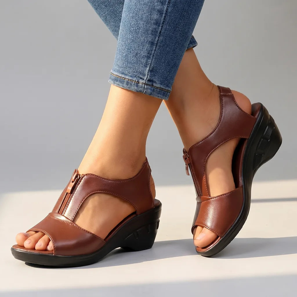 Camilla Wedge Sandals - Color:Brown;Size:36