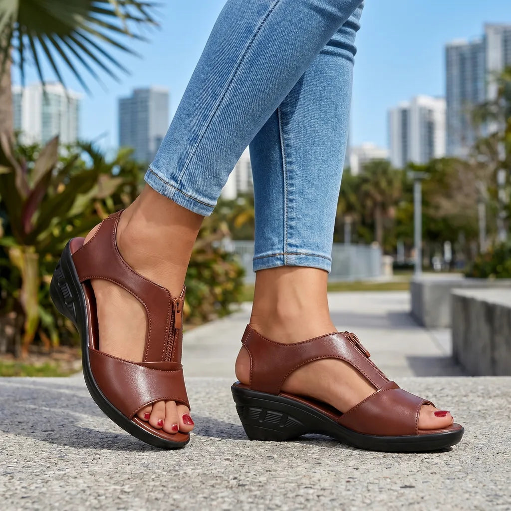 Wine Red Dudley Wedge Peep-Toe Sandals 1
