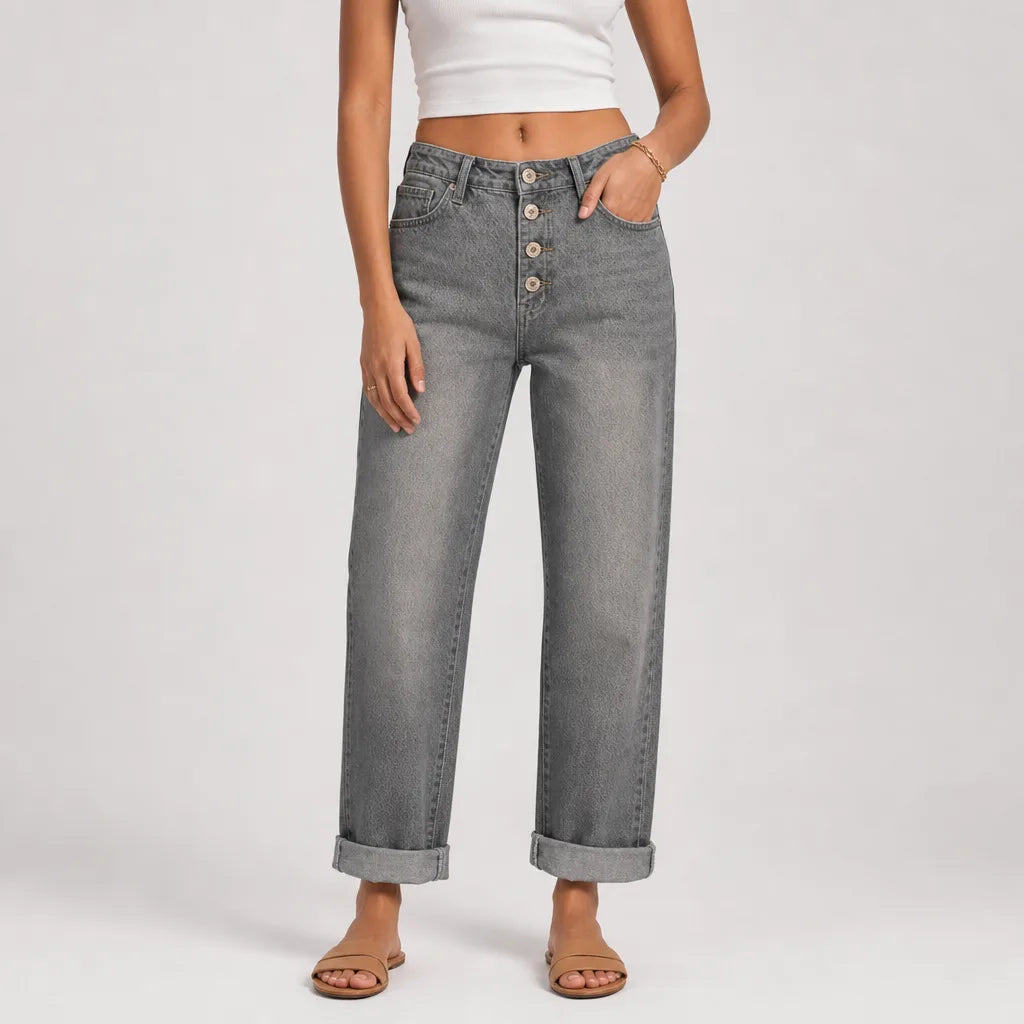 Camille | Baggy Wide Leg Jeans - Color:Gray;Size:XS