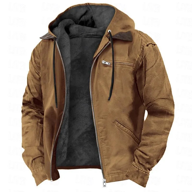 Cannon | Men's Fleece Lined Hoodie Jacket - Color:Brown;Size:XS