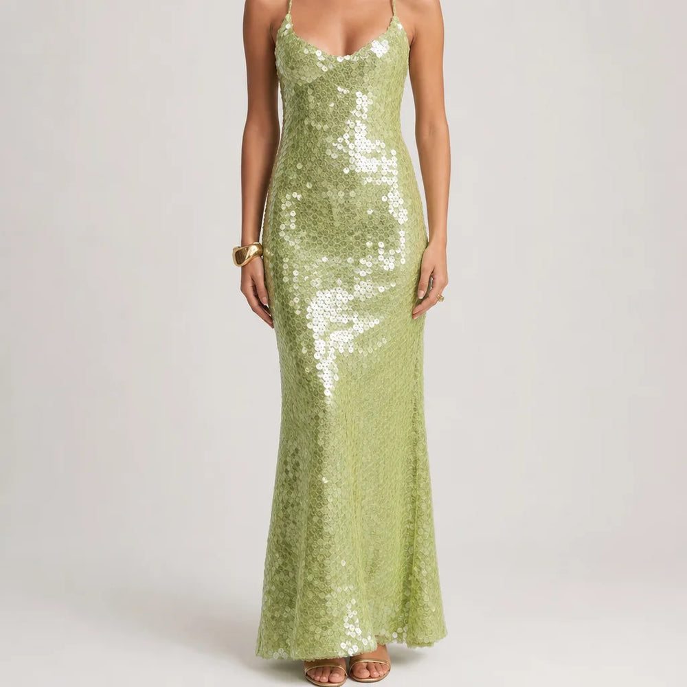 Cara | Elegant Evening Maxi Dress - Color:Green;Size:XS