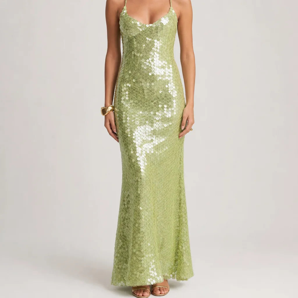 Cara | Elegant Evening Maxi Dress - Color:Green;Size:XS