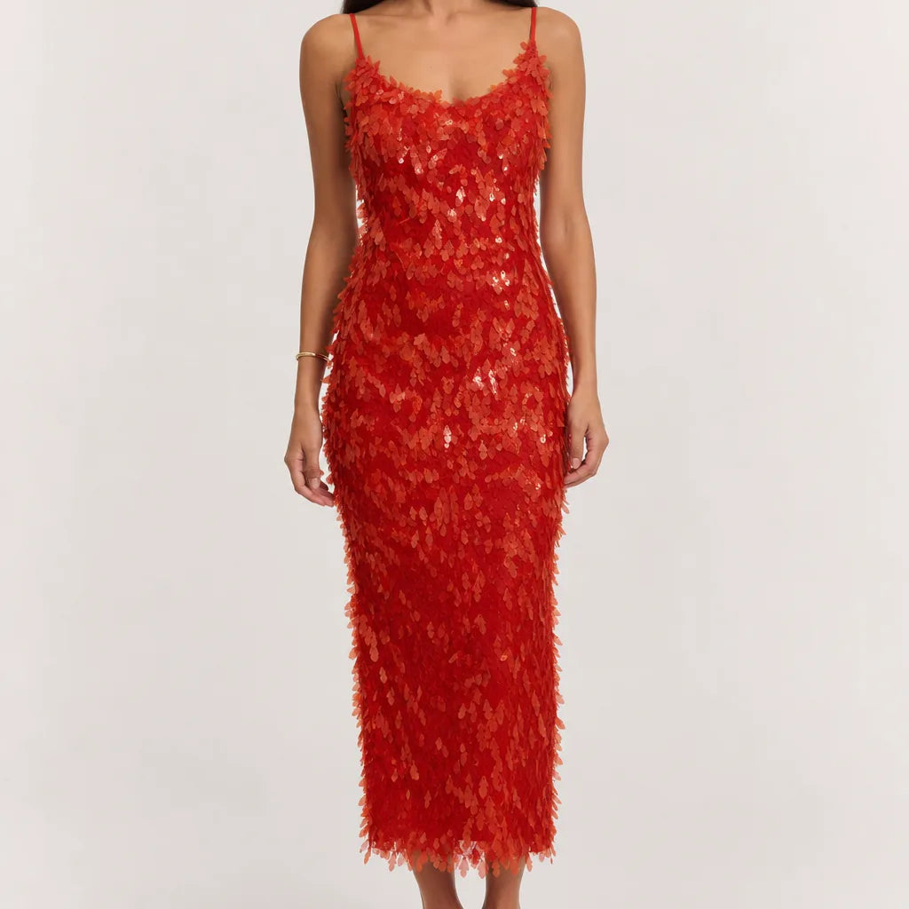Cara | Elegant Evening Maxi Dress - Color:Red;Size:XS