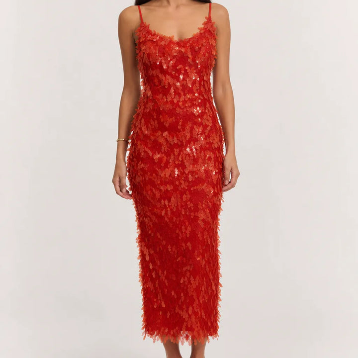 Cara | Elegant Evening Maxi Dress - Color:Red;Size:XS