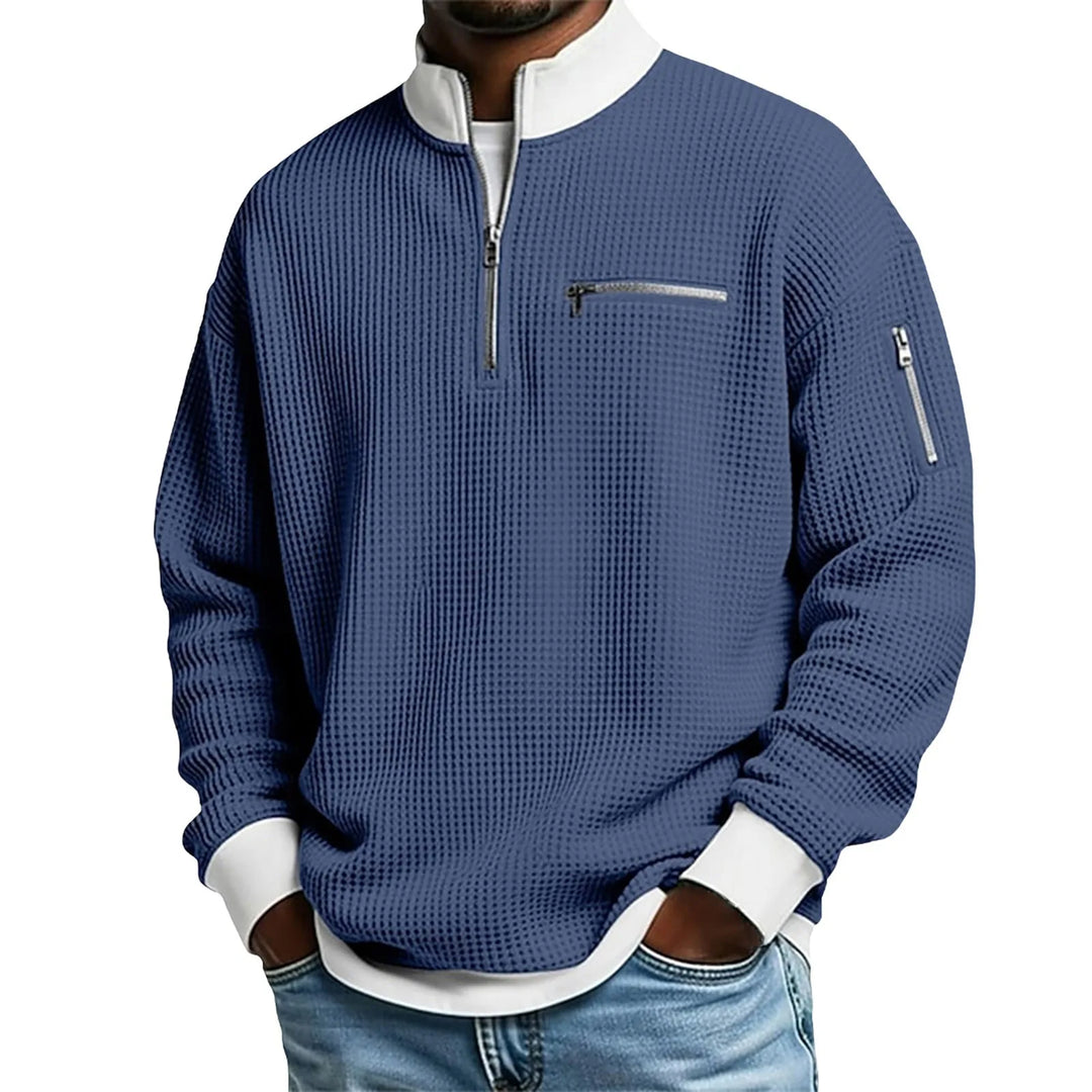 Carlson | Men's Textured Quarter-Zip Sweater - Blue