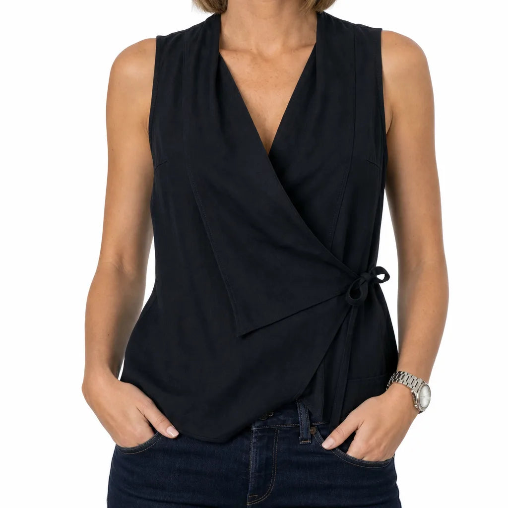 Carlyle Sleeveless Tie Blouse - Color:Black;Size:XS