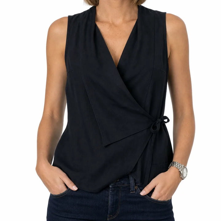 Carlyle Sleeveless Tie Blouse - Color:Black;Size:XS