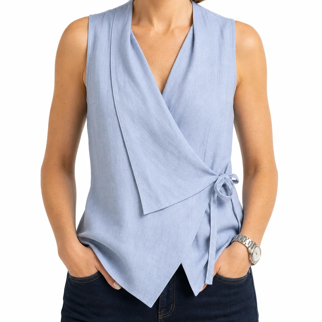 Carlyle Sleeveless Tie Blouse - Color:Blue;Size:XS