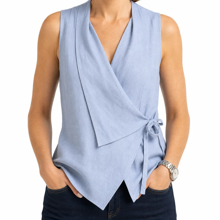 Carlyle Sleeveless Tie Blouse - Color:Blue;Size:XS