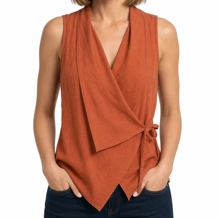 Carlyle Sleeveless Tie Blouse - Color:Orange Red;Size:XS