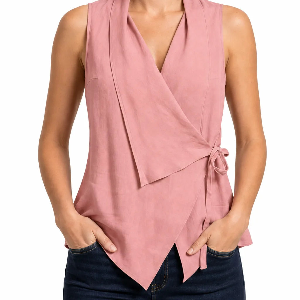 Carlyle Sleeveless Tie Blouse - Color:Pink;Size:XS