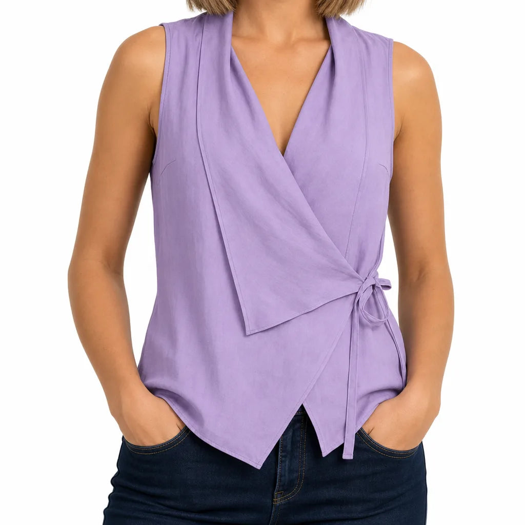 Carlyle Sleeveless Tie Blouse - Color:Purple;Size:XS