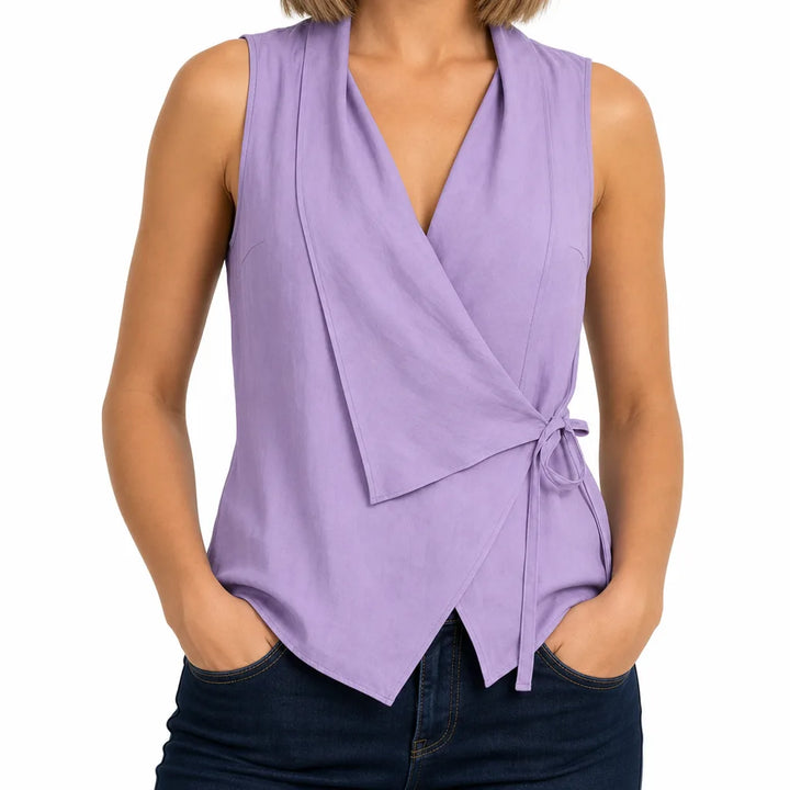 Carlyle Sleeveless Tie Blouse - Color:Purple;Size:XS