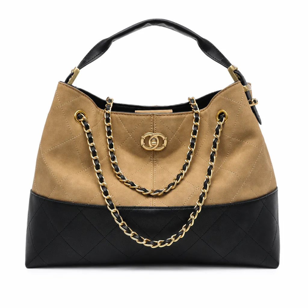 Carol Quilted Chain Bag - Color:Brown/Black;Size:35" * 10.5" * 25.5"