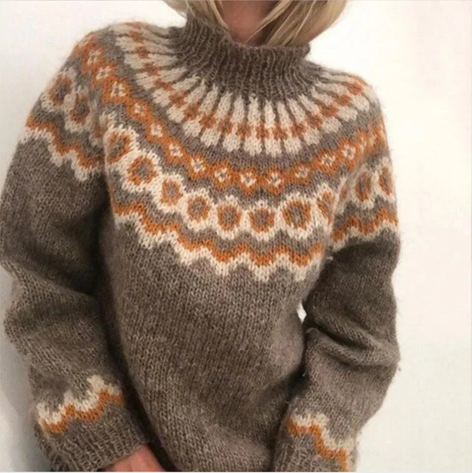 Carolina | Women's Soft Striped Knit Sweater - Brown