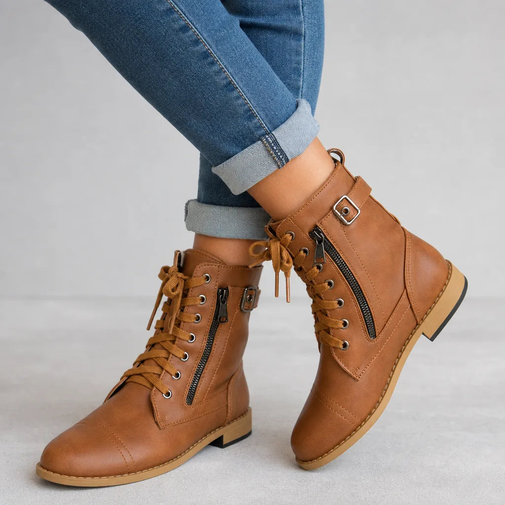 Carroll Lace-Up Ankle Boots - Color:Brown;Size:36