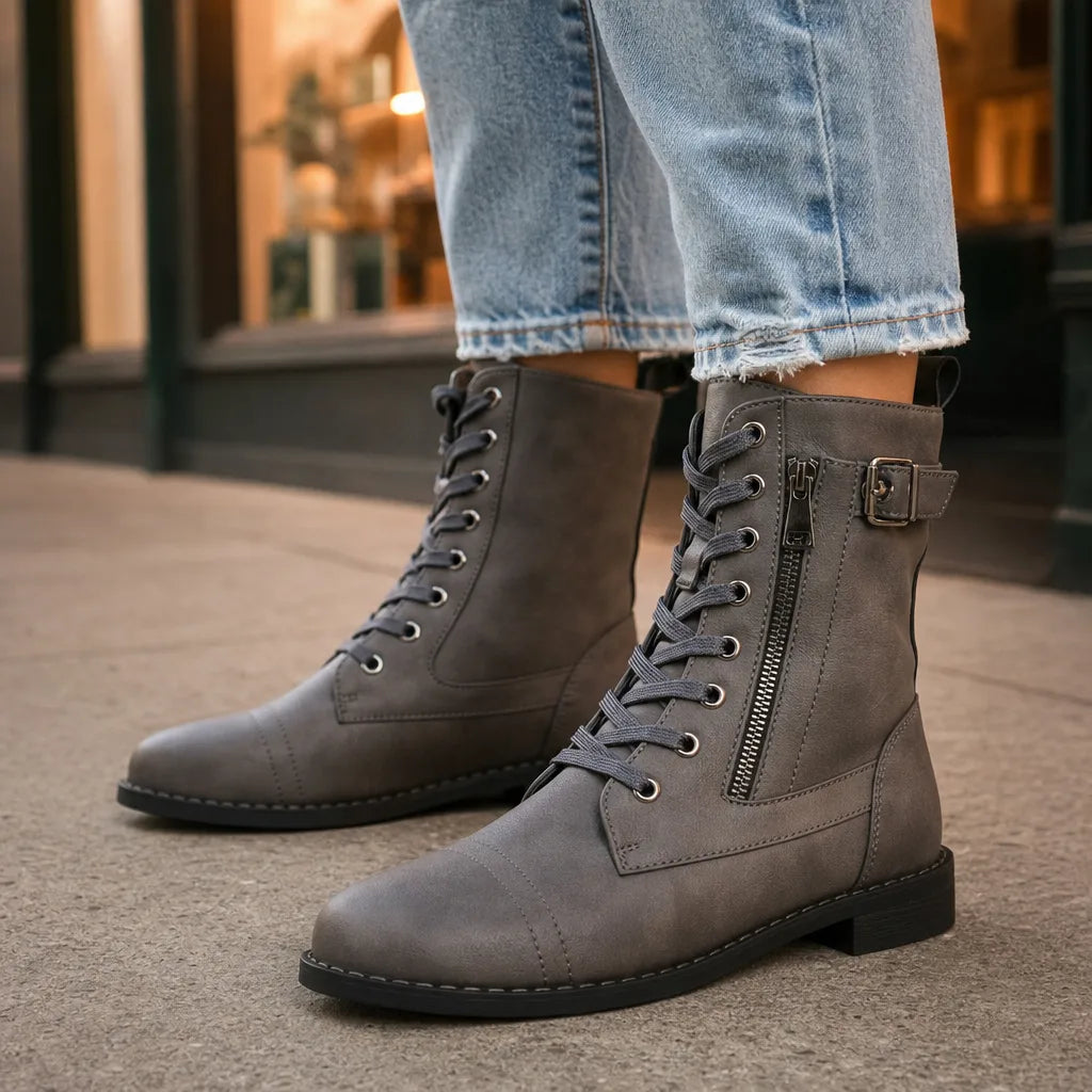 Women's Gray Carroll Lace-Up Ankle Boots