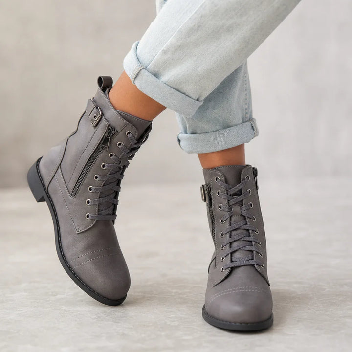 Carroll Lace-Up Ankle Boots - Color:Gray;Size:36