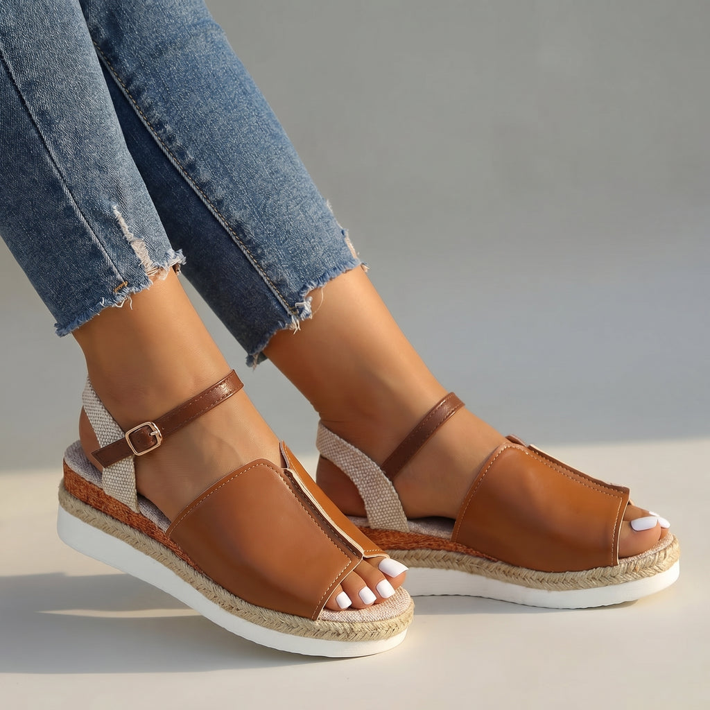 Carys Bold Rope Platforms - Color:Brown;Size:36