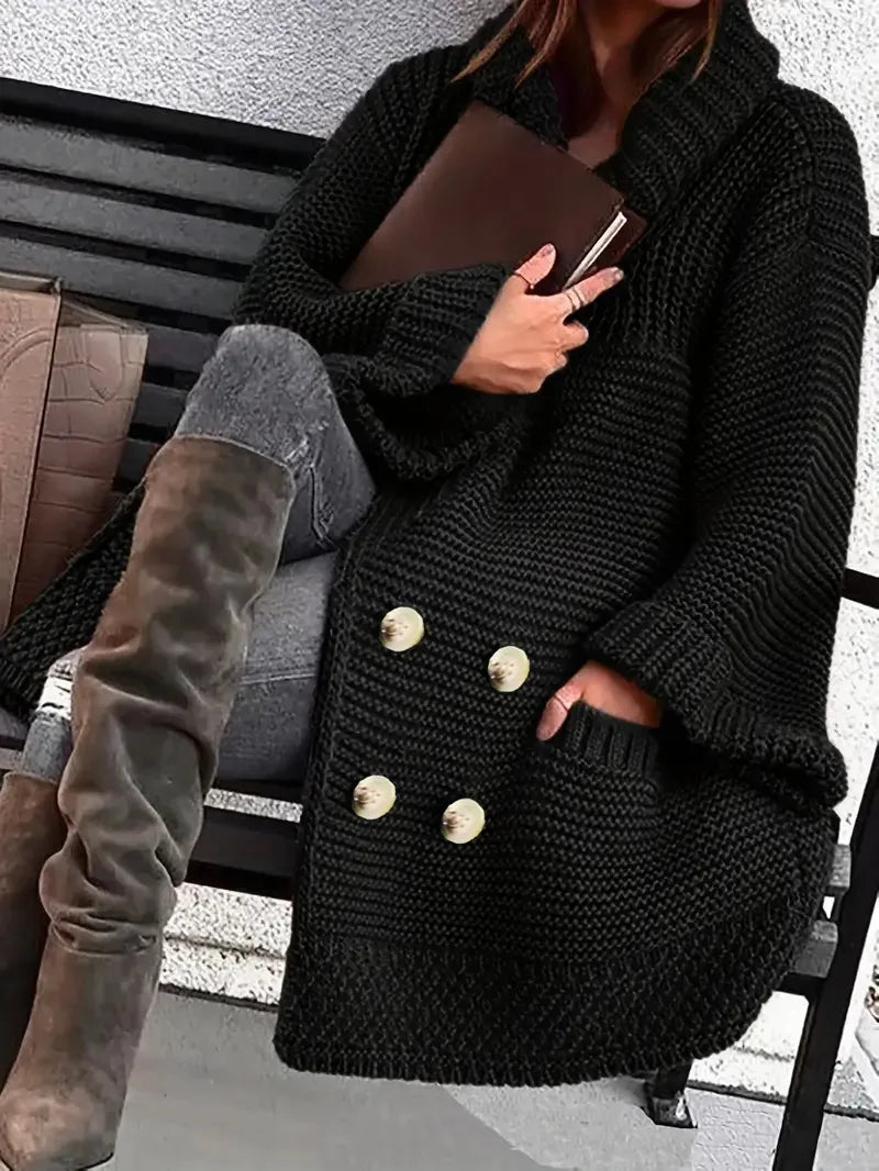 Carys | Women's Longline Knit Cardigan Coat - Color:Black;Size:L
