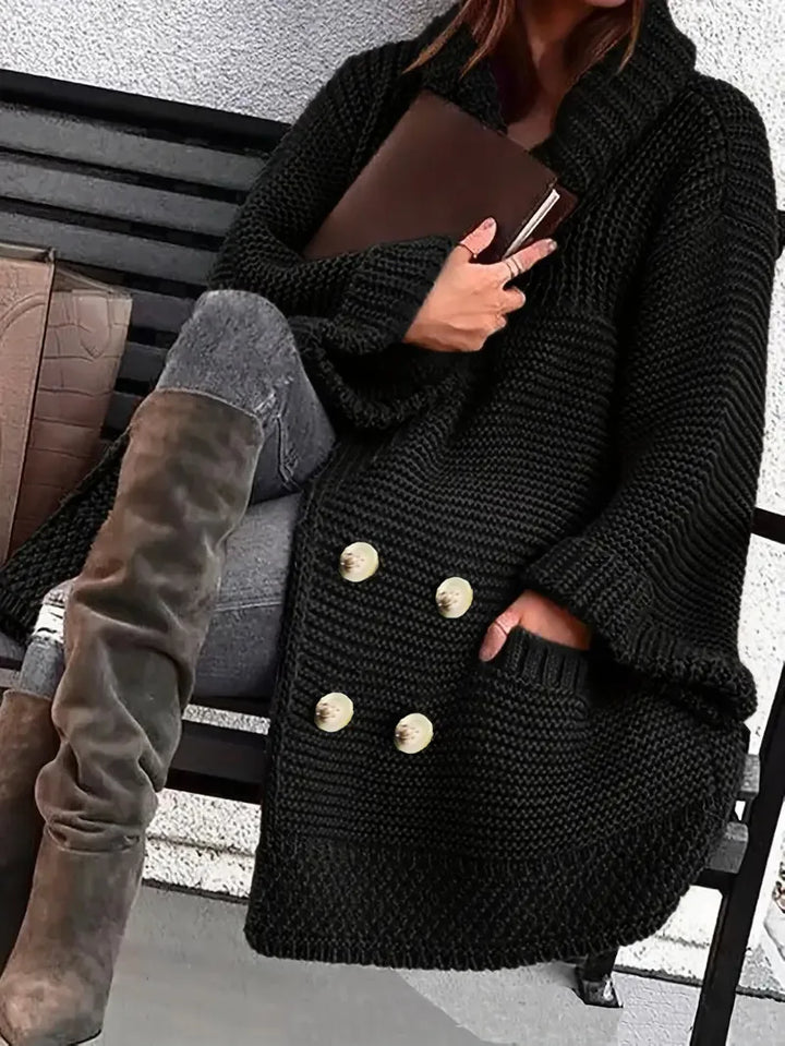 Carys | Women's Longline Knit Cardigan Coat - Color:Black;Size:L