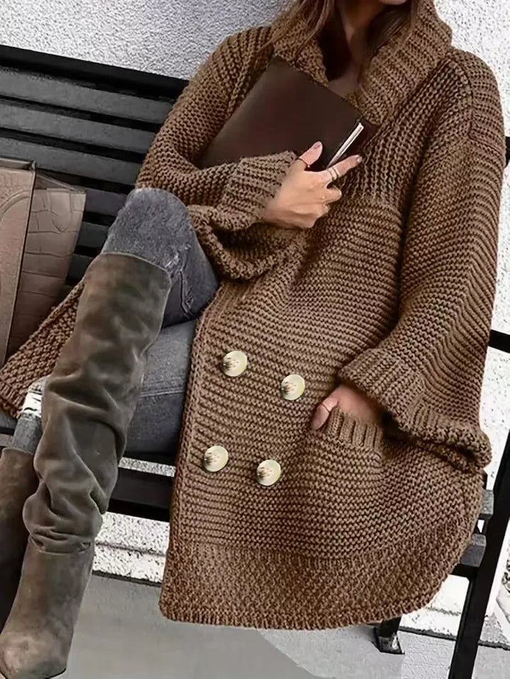 Carys | Women's Longline Knit Cardigan Coat - Color:Dark Brown;Size:L