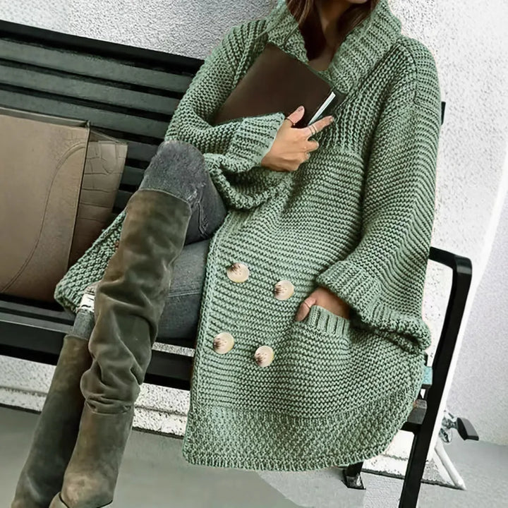 Carys | Women's Longline Knit Cardigan Coat - Color:Military Green;Size:L