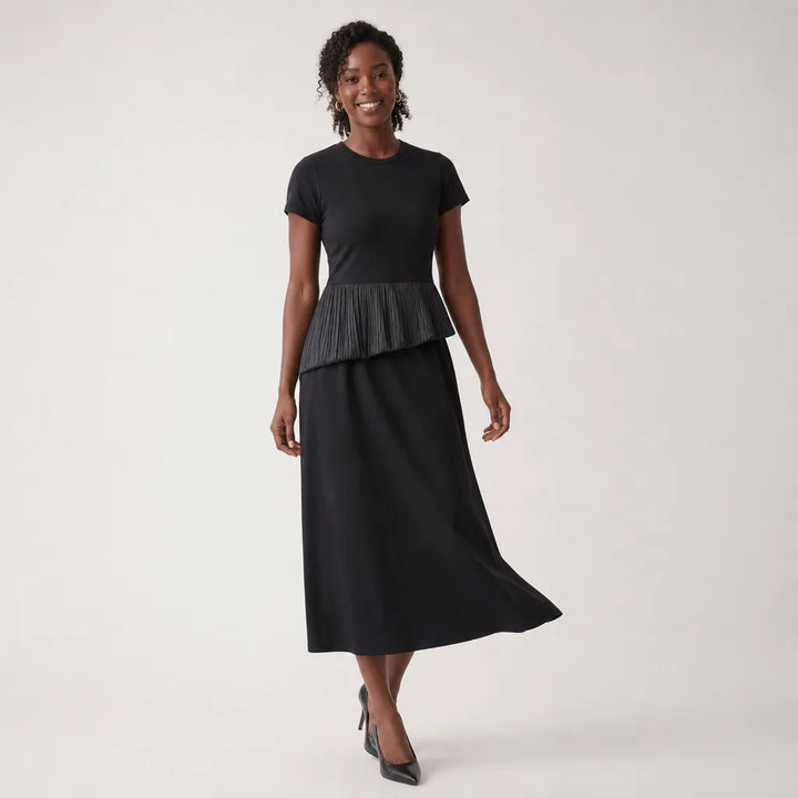 Women's Black Quentin Colorblock Ruffle Midi Dress