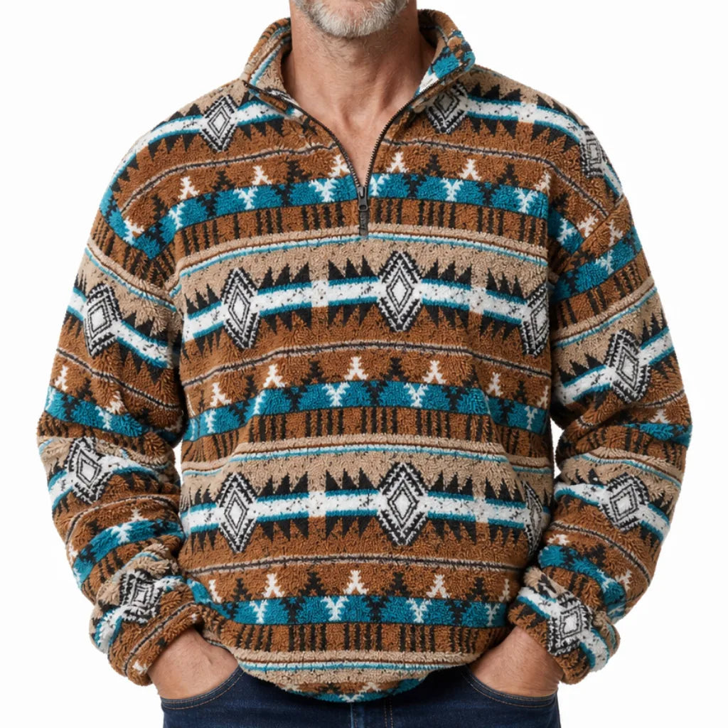 Cash | Men's Western Knit Quarter-Zip Sweater -No match - Size:XS;Color:Camel