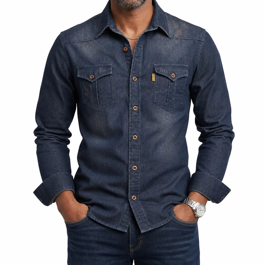 Casper | Men's Fall Western Denim Shirt - Color:Black;Size:XS