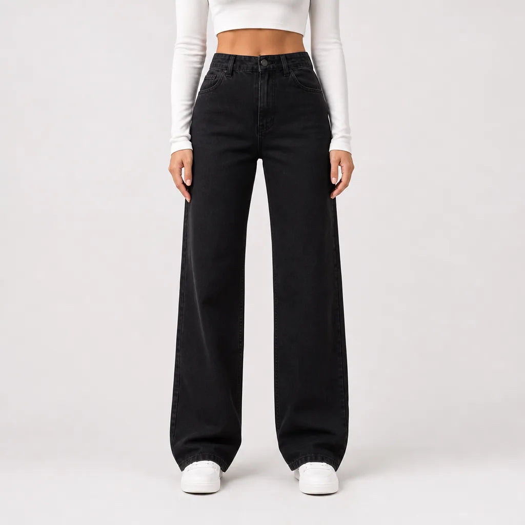 Cassia | Mom Jeans Baggy Wide Leg Jeans - Color:Black;Size:XS
