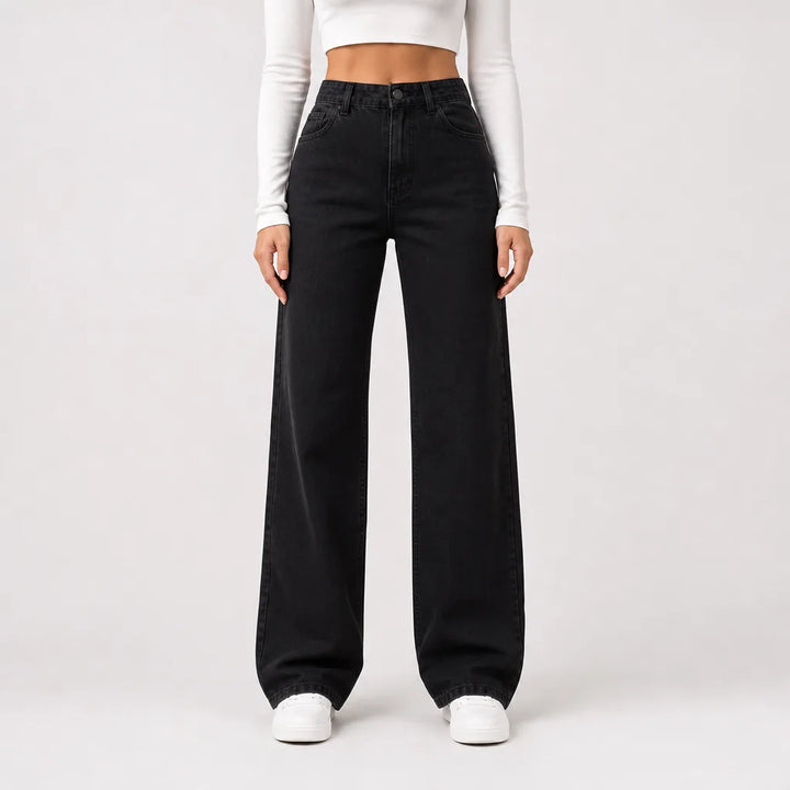Cassia | Mom Jeans Baggy Wide Leg Jeans - Color:Black;Size:XS