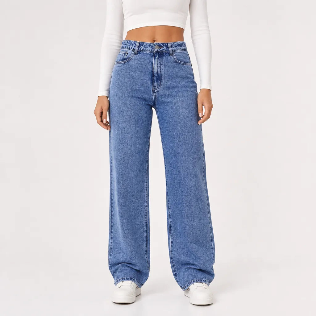 Cassia | Mom Jeans Baggy Wide Leg Jeans - Color:Blue;Size:XS