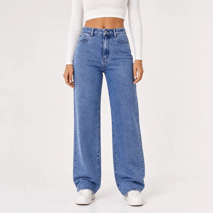 Cassia | Mom Jeans Baggy Wide Leg Jeans - Color:Blue;Size:XS