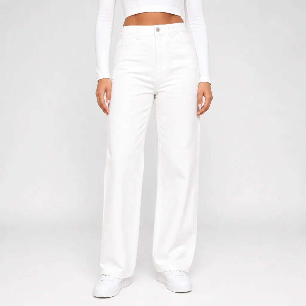 Cassia | Mom Jeans Baggy Wide Leg Jeans - Color:White;Size:XS