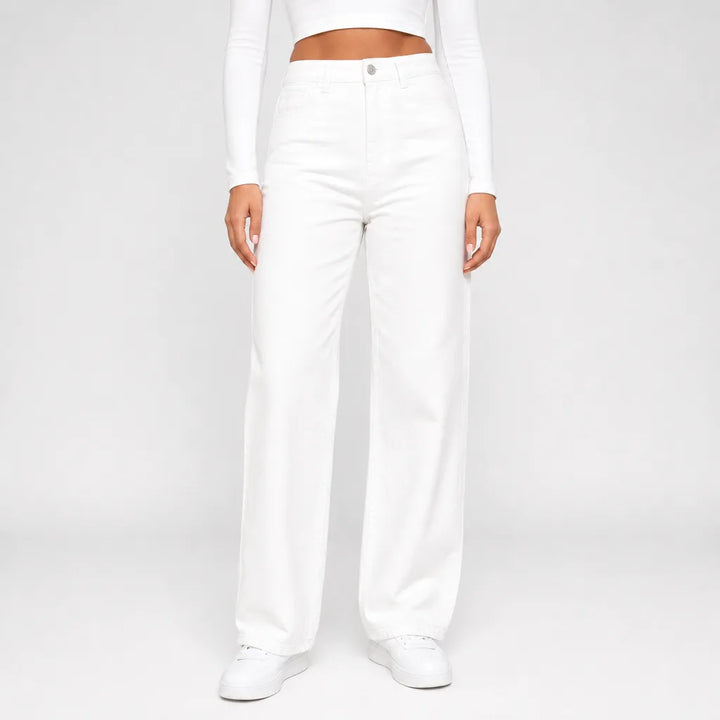 Cassia | Mom Jeans Baggy Wide Leg Jeans - Color:White;Size:XS