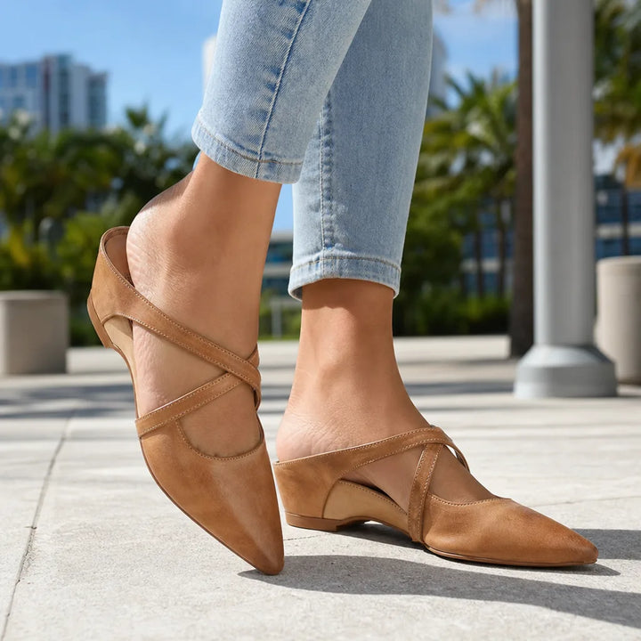 Women's Beige Creighton Leather Mule Sandals