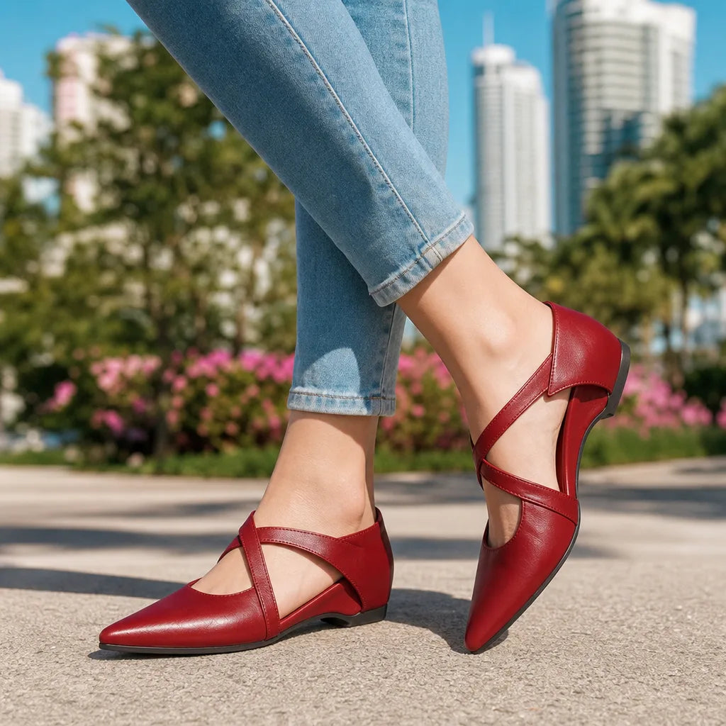 Women's Red Creighton Leather Mule Sandals