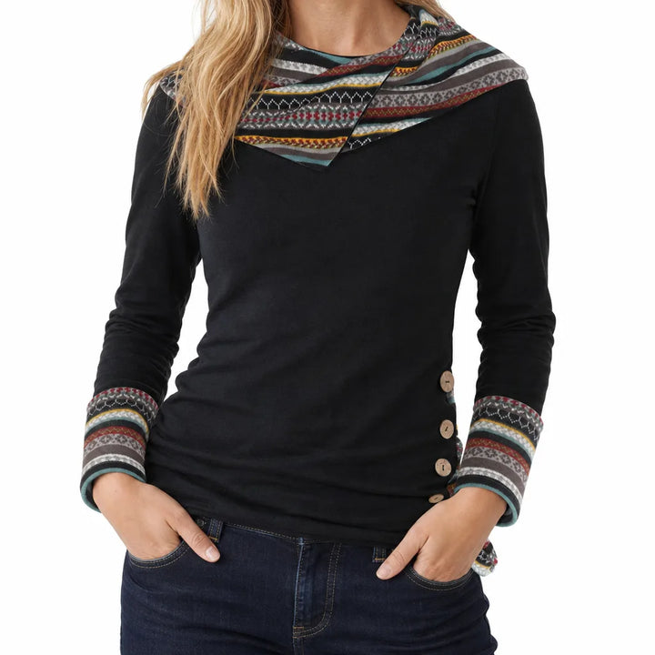 Women's Black Catrin | Women's Patchwork Cozy Hoodie -No match