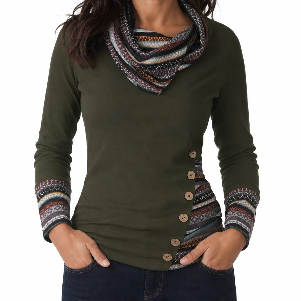 Women's Olive Green Catrin | Women's Patchwork Cozy Hoodie -No match