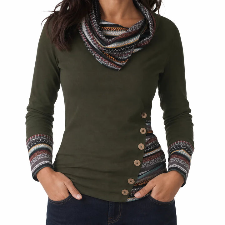 Women's Olive Green Catrin | Women's Patchwork Cozy Hoodie -No match