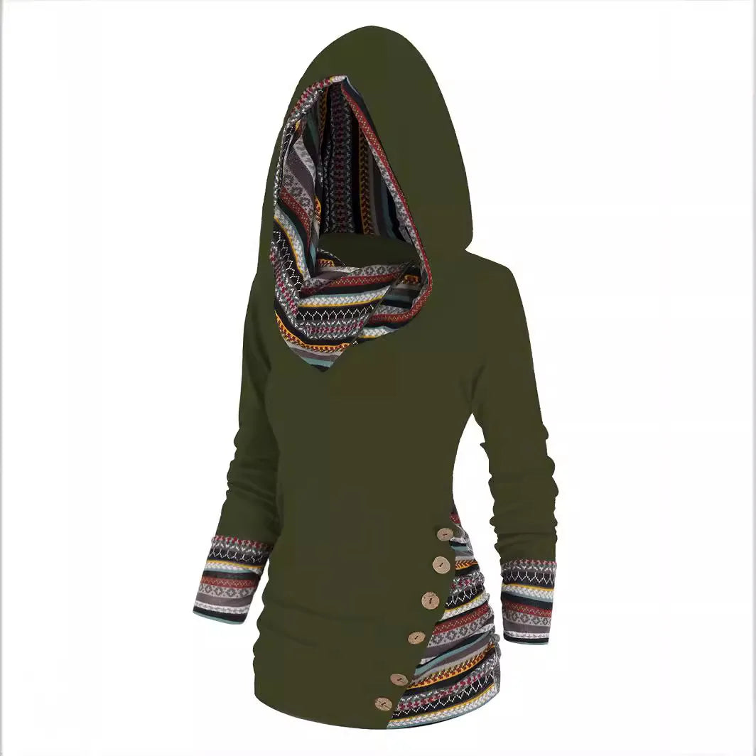 Women's Olive Green Catrin | Women's Patchwork Cozy Hoodie