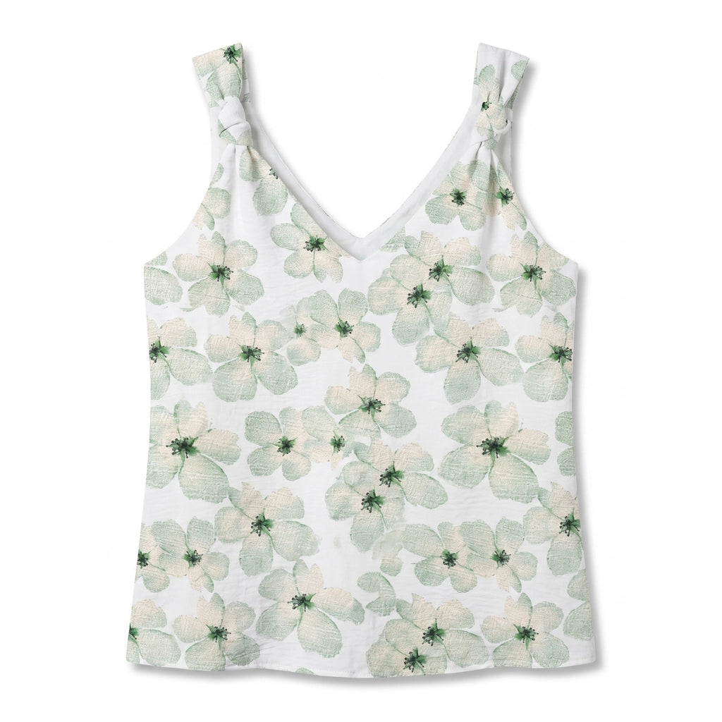 Cecilia Bow Camisole - Color:White Print;Size:XS