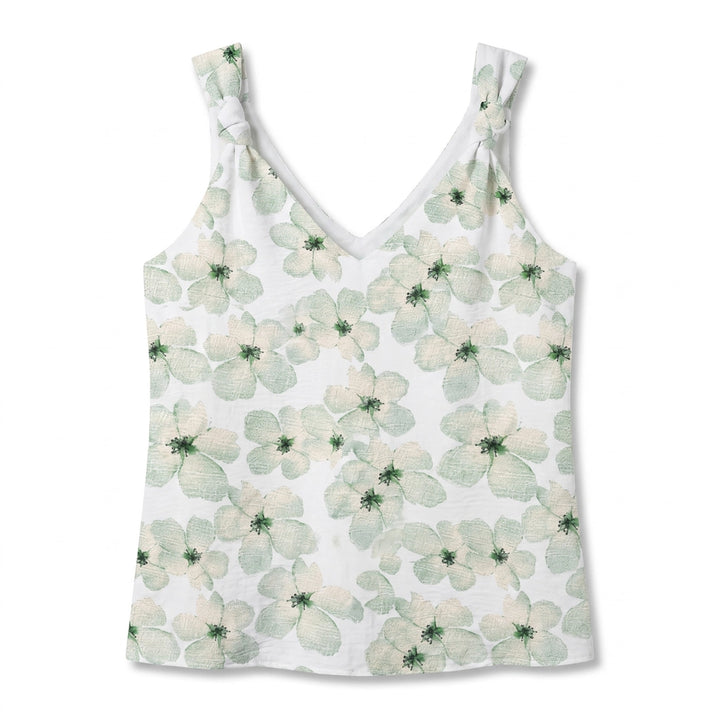 Cecilia Bow Camisole - Color:White Print;Size:XS