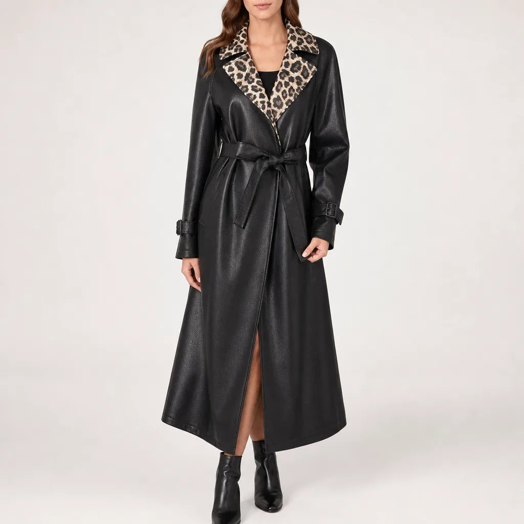 Cecilia Leopard Lined Coat - Color:Black;Size:S